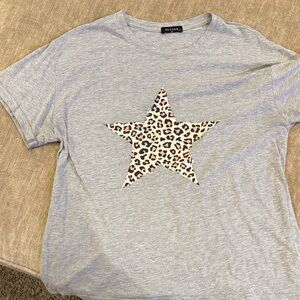Aviator Nation Gray Leopard Star Short Sleeve Tee